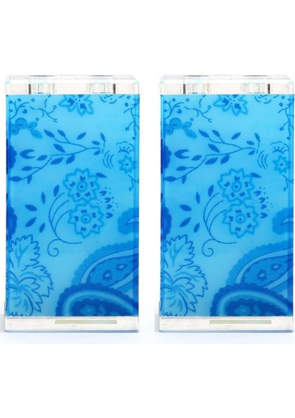 2 Adet Diş Fırçalık Mavi Çiçekli Akrilik 6X6X12CM Banyo Seti modelleri