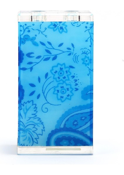 2 Adet Diş Fırçalık Mavi Çiçekli Akrilik 6X6X12CM Banyo Seti