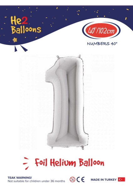 1 Rakam Gümüş Folyo Balon 40 Inç 102 cm