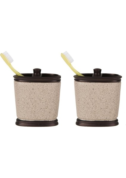 2 Adet Diş Fırçalık Bronz Kumlu Poliresin 10X12X5CM Banyo Seti