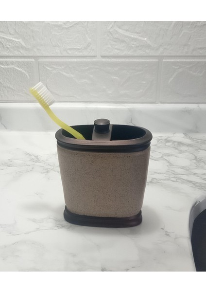2 Adet Diş Fırçalık Bronz Kumlu Poliresin 10X12X5CM Banyo Seti fiyatları