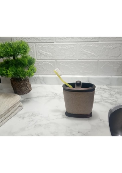 2 Adet Diş Fırçalık Bronz Kumlu Poliresin 10X12X5CM Banyo Seti fırsatları