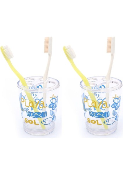2 Adet Diş Fırçalık Deniz Desen Akrilik 8X8X9CM 350ML Banyo Seti