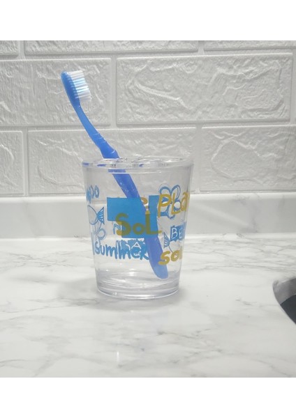 2 Adet Diş Fırçalık Deniz Desen Akrilik 8X8X9CM 350ML Banyo Seti fiyatları