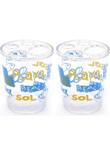 2 Adet Diş Fırçalık Deniz Desen Akrilik 8X8X9CM 350ML Banyo Seti modelleri