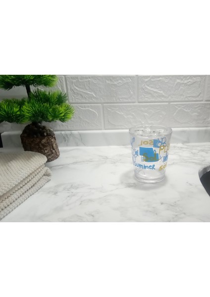 2 Adet Diş Fırçalık Deniz Desen Akrilik 8X8X9CM 350ML Banyo Seti fırsatları