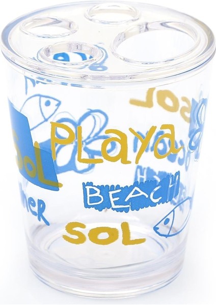 2 Adet Diş Fırçalık Deniz Desen Akrilik 8X8X9CM 350ML Banyo Seti