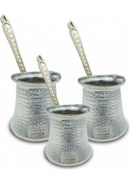 Cezve Bakır Gümüş 3'lü Set