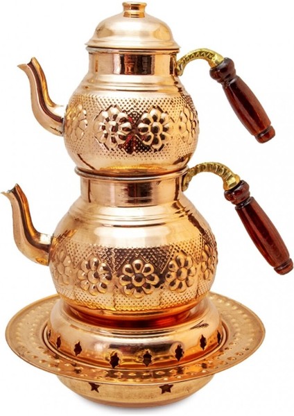 Bakır El Işlemeli Isıtıcılı Çaydanlık
