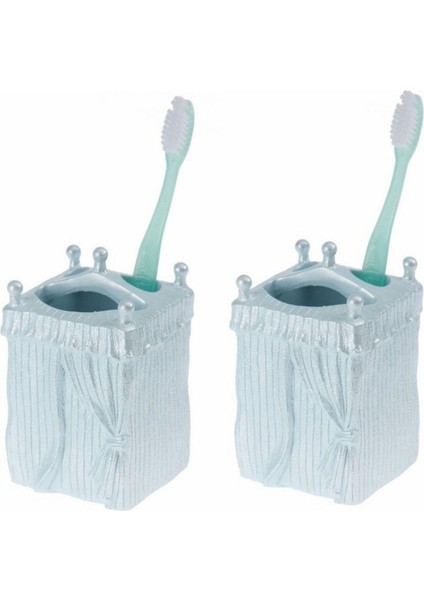 2 Adet Diş Fırçalık Deniz Feneri Model Poliresin 7X7X12CM Banyo Seti