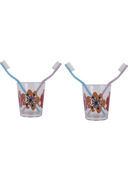 2 Adet Diş Fırçalık ve Macun Kabı Kırmızı Papatya Akrilik 8X8X9CM Banyo Seti