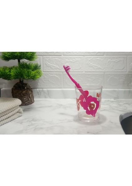 2 Adet Diş Fırçalık ve Macun Kabı Kırmızı Papatya Akrilik 8X8X9CM Banyo Seti indirimleri
