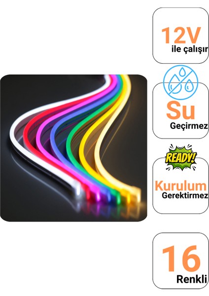 12V RGB Neon Led 5 Metre RGB Neon Şerit Led 16 Renkli Kumandalı Animasyonlu RGB Neon Led Şerit fiyatları