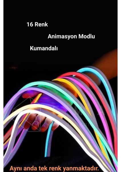 12V RGB Neon Led 5 Metre RGB Neon Şerit Led 16 Renkli Kumandalı Animasyonlu RGB Neon Led Şerit modelleri