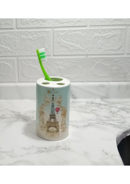 2 Adet Seramik Diş Fırçalık Romantik Yeşil Model 7X7X11CM Banyo Seti fiyatları