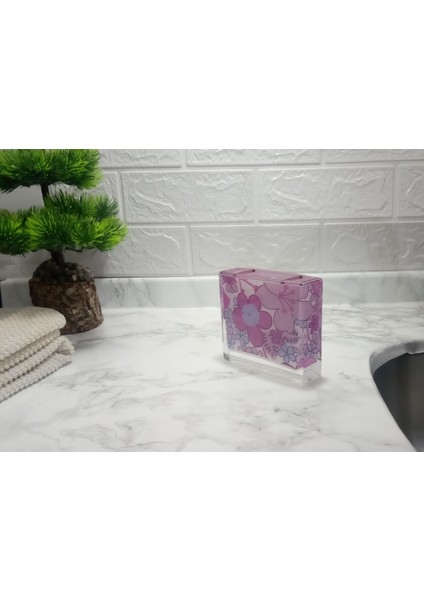 2 Adet Diş Fırçalık Pembe Çiçekli Akrilik 10X10X3CM Banyo Seti fırsatları