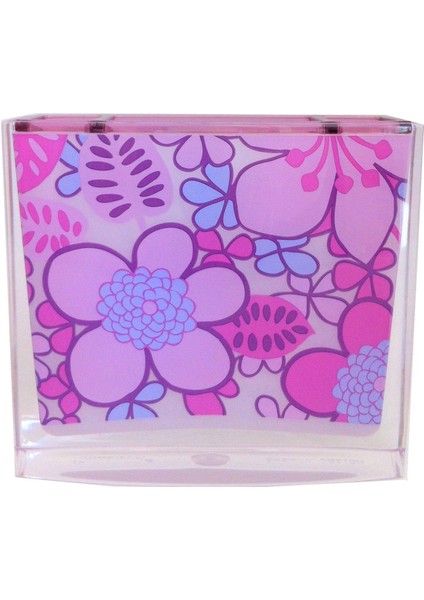 2 Adet Diş Fırçalık Pembe Çiçekli Akrilik 10X10X3CM Banyo Seti