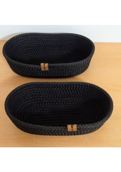 2'li Oval Hasır Sepet SİYAH&ANTRASİT EV BANYO Jüt Kordon İp Örme Dikiş Çok Amaçlı Havlu Düzenleyici Organizer