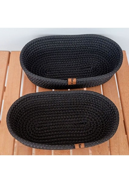 2'li Oval Hasır Sepet SİYAH&ANTRASİT EV BANYO Jüt Kordon İp Örme Dikiş Çok Amaçlı Havlu Düzenleyici Organizer