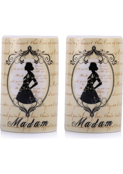2 Adet Seramik Diş Fırçalık Madam Desenli 7X7X11CM Banyo Seti modelleri
