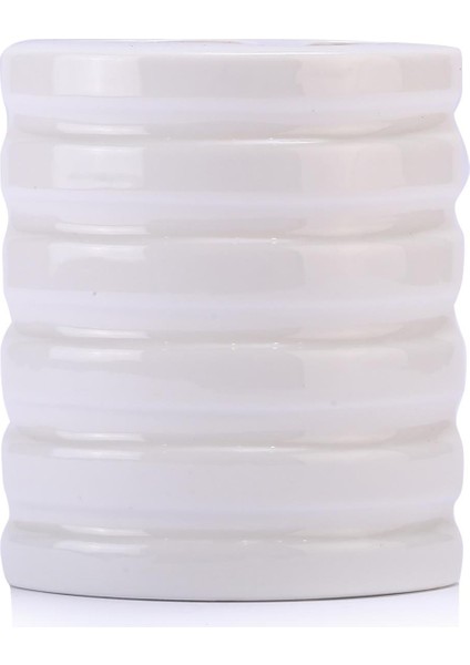 2 Adet Seramik Diş Fırçalık Oval Çizgili Model 9X6X11CM Banyo Seti