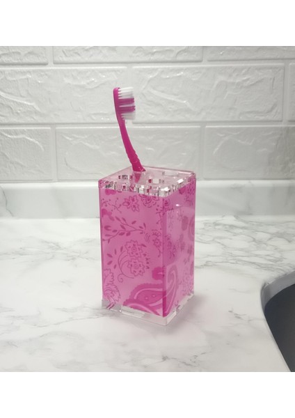 2 Adet Diş Fırçalık Pembe Çiçekli Akrilik 6X6X12CM Banyo Seti fiyatları