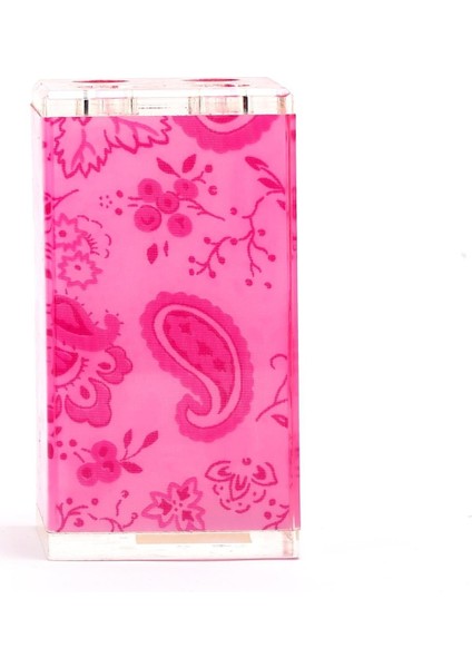 2 Adet Diş Fırçalık Pembe Çiçekli Akrilik 6X6X12CM Banyo Seti