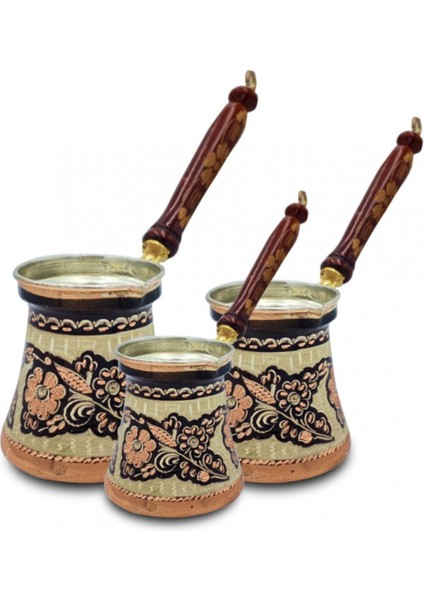Bakır Cezve Özel Işlemeli Kahve 3'lü Set