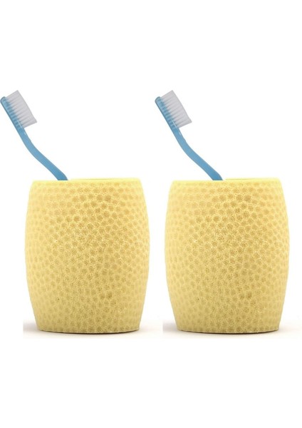2 Adet Diş Fırçalık,macunluk Sarı Petek Desenli Poliresin 8X8X10CM 400ML Banyo Seti