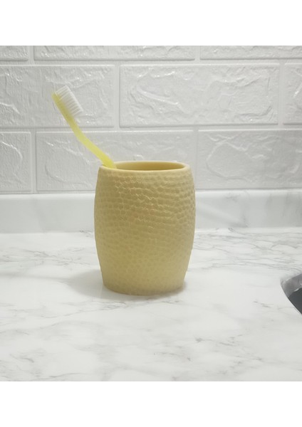 2 Adet Diş Fırçalık,macunluk Sarı Petek Desenli Poliresin 8X8X10CM 400ML Banyo Seti fiyatları