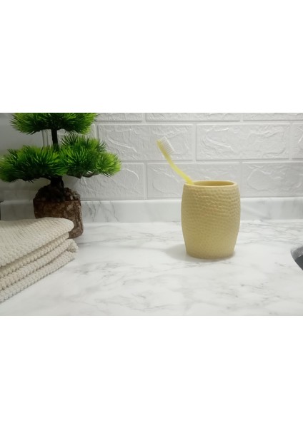 2 Adet Diş Fırçalık,macunluk Sarı Petek Desenli Poliresin 8X8X10CM 400ML Banyo Seti fırsatları