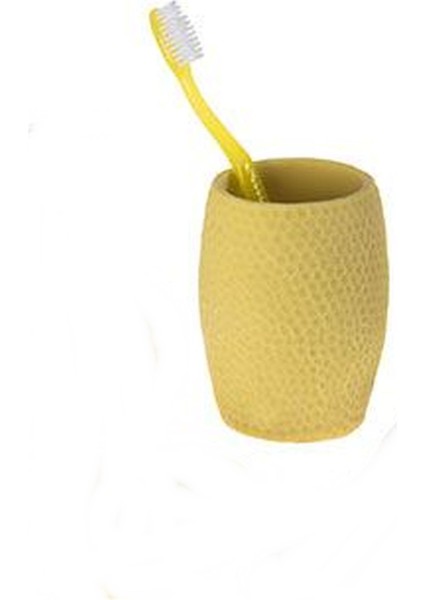 2 Adet Diş Fırçalık,macunluk Sarı Petek Desenli Poliresin 8X8X10CM 400ML Banyo Seti