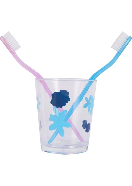 2 Adet Diş Fırçalık ve Macun Kabı Benekli Akrilik 8X8X9CM Banyo Seti