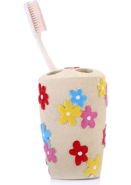 2 Adet Diş Fırçalık Renkli Papatyalı Poliresin 5X5X11CM Banyo Seti indirimleri