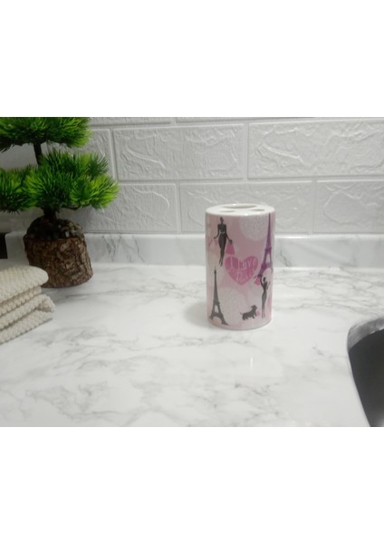 2 Adet Seramik Diş Fırçalık Kızlı Paris Desenli 7X7X11CM Banyo Seti fırsatları