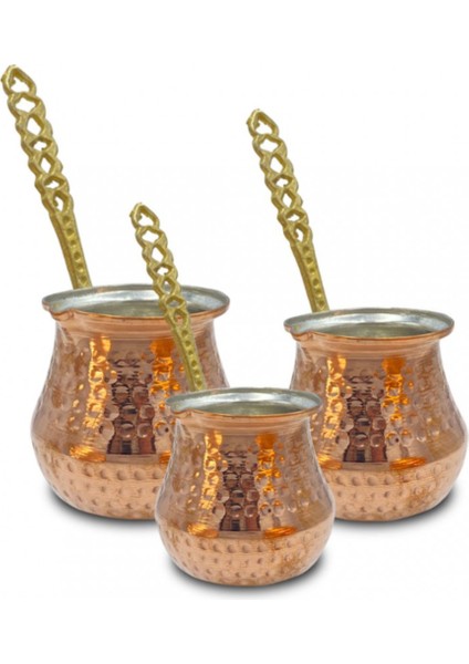 Tombik Cezve Kırmızı Bakır 3'lü Set