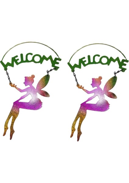 2 Adet Balkon ve Bahçe Hoşgeldiniz Tabelası,melek Figürlü 30X18X0,5CM