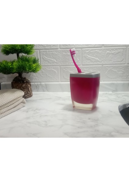2 Adet Diş Fırçalık Gri Pembe Poliresin 8X4X11CM Banyo Seti fırsatları