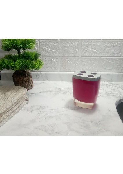 2 Adet Diş Fırçalık Gri Pembe Poliresin 8X4X11CM Banyo Seti indirimleri