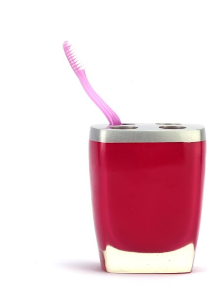 2 Adet Diş Fırçalık Gri Pembe Poliresin 8X4X11CM Banyo Seti