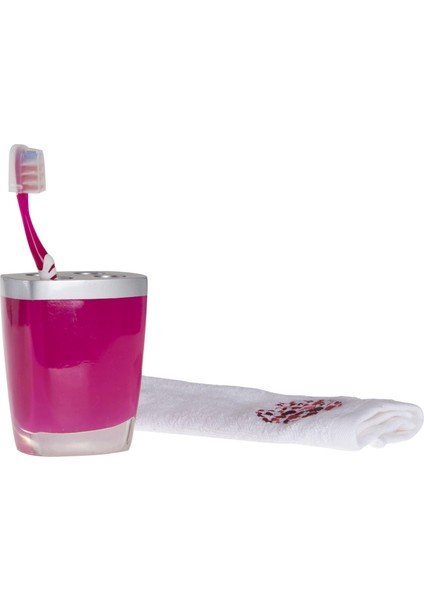 2 Adet Diş Fırçalık Gri Pembe Poliresin 8X4X11CM Banyo Seti