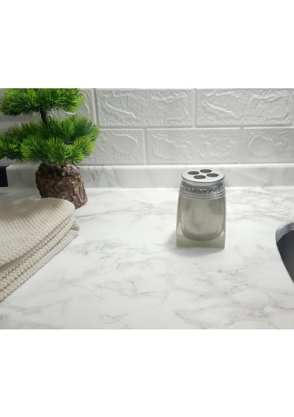 2 Adet Diş Fırçalık Kristal Taşlı Gümüş Poliresin 7X7X10CM Banyo Seti fırsatları