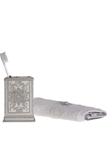 2 Adet Diş Fırçalık Dekoratif Işlemeli Gümüş Poliresin 8X6X11CM fiyatları
