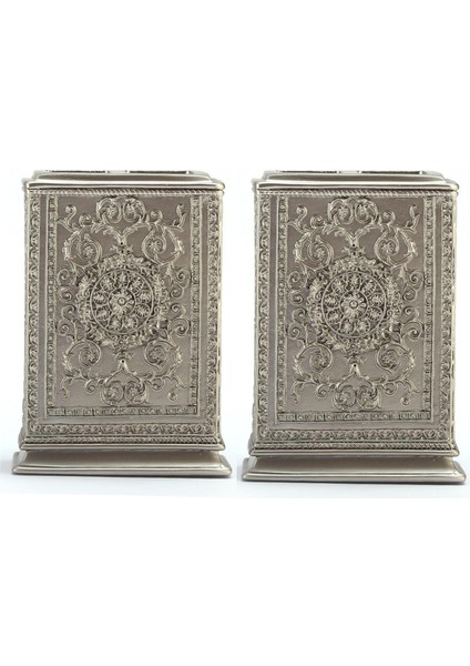 2 Adet Diş Fırçalık Dekoratif Işlemeli Gümüş Poliresin 8X6X11CM modelleri