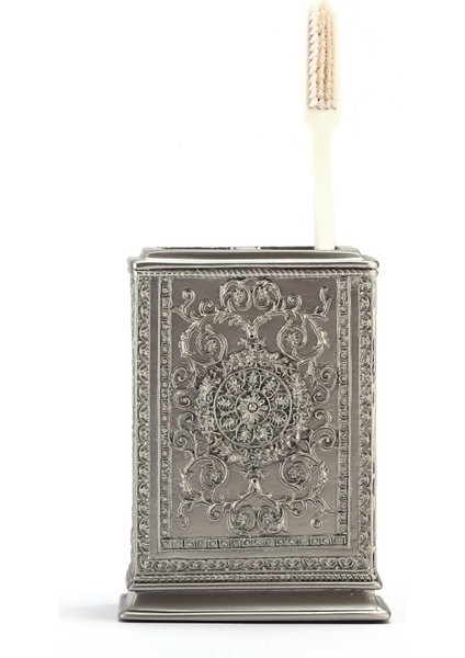 2 Adet Diş Fırçalık Dekoratif Işlemeli Gümüş Poliresin 8X6X11CM indirimleri