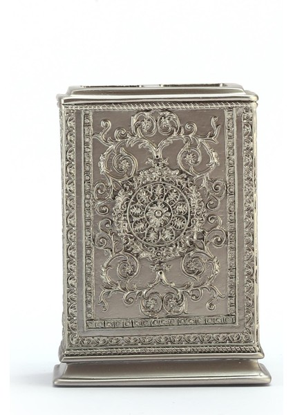 2 Adet Diş Fırçalık Dekoratif Işlemeli Gümüş Poliresin 8X6X11CM