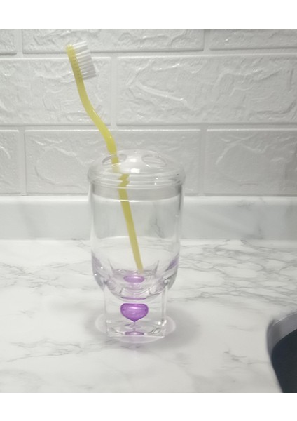 2 Adet Diş Fırçalık Mor Damlalı Akrilik 7X7X14CM Banyo Seti fiyatları