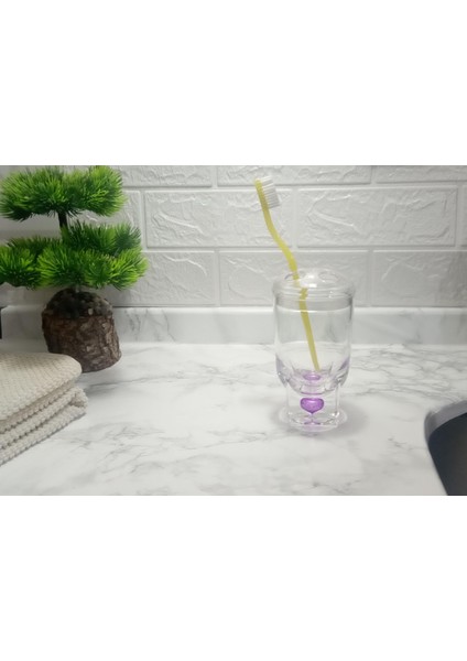 2 Adet Diş Fırçalık Mor Damlalı Akrilik 7X7X14CM Banyo Seti indirimleri