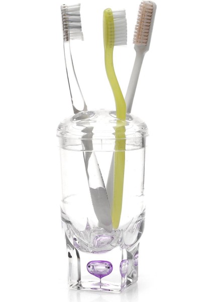 2 Adet Diş Fırçalık Mor Damlalı Akrilik 7X7X14CM Banyo Seti