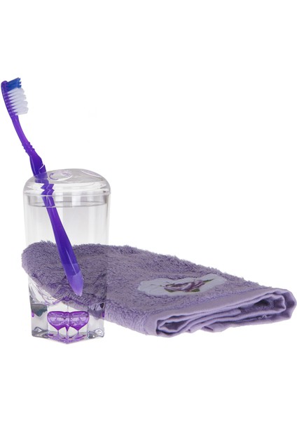 2 Adet Diş Fırçalık Mor Damlalı Akrilik 7X7X14CM Banyo Seti